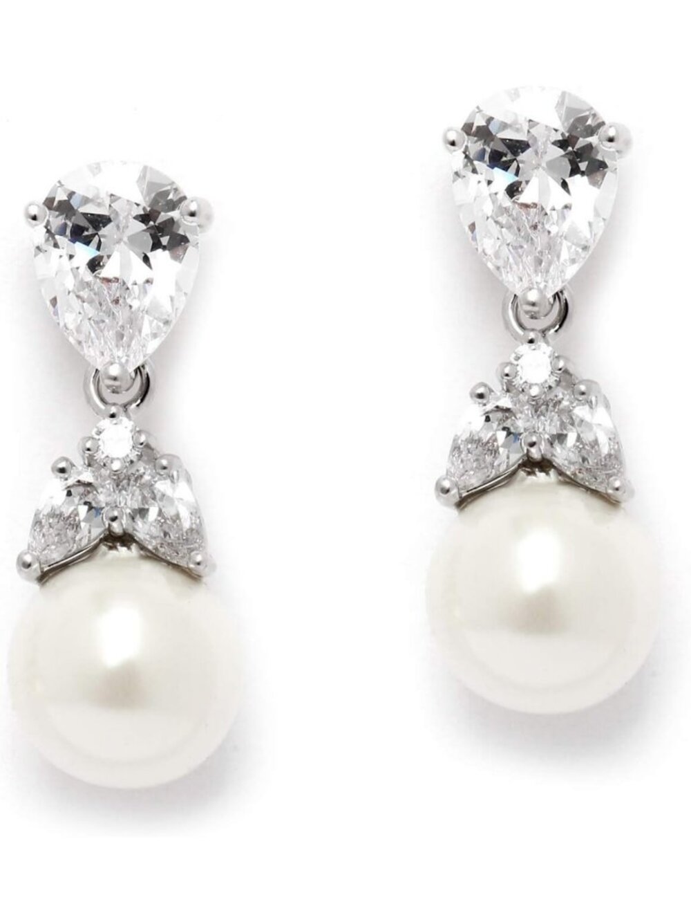Elegant Clip-On Pearl Drop Earrings with Cubic Zirconia Crystals for Weddings